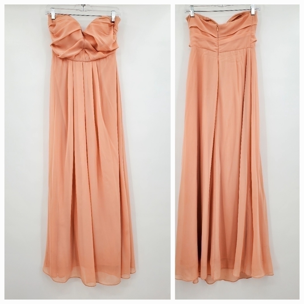 Bill Levkoff Peach Color Strapless Bridesmaid Dress